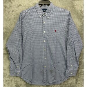 Ralph Lauren Men's Shirt XL Blue Gingham Plaid‎ Cotton Long Sleeve Button Up
